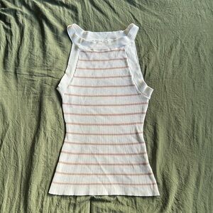 White and brown striped tank top